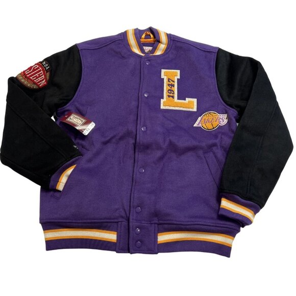Mitchell & Ness Los Angeles Lakers Team Legacy Varsity Jacket in Purple - Picture 1 of 4